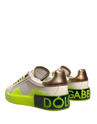 Zapatillas deportivas de piel Portofino blancas y amarillas de Dolce &amp; Gabbana