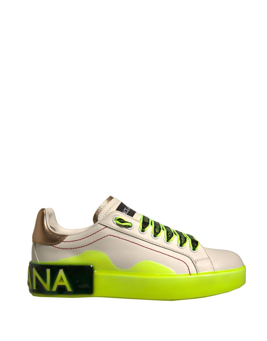 Zapatillas deportivas de piel Portofino blancas y amarillas de Dolce &amp; Gabbana