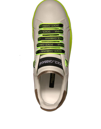 Zapatillas deportivas de piel Portofino blancas y amarillas de Dolce &amp; Gabbana