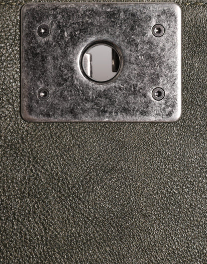 Bolso de hombro Chanel de piel verde oscuro y metal gris