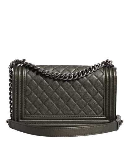 Bolso de hombro Chanel de piel verde oscuro y metal gris