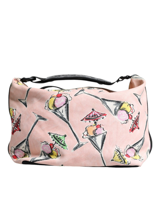Bolso de mano estampado de lona rosa de la colección Crucero de Chanel