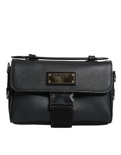 Bolso bandolera de piel con hebilla y placa del logotipo en negro de Dolce &amp; Gabbana