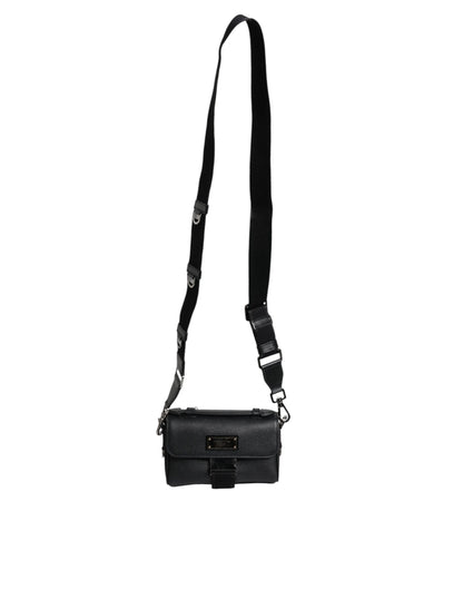 Bolso bandolera de piel con hebilla y placa del logotipo en negro de Dolce &amp; Gabbana