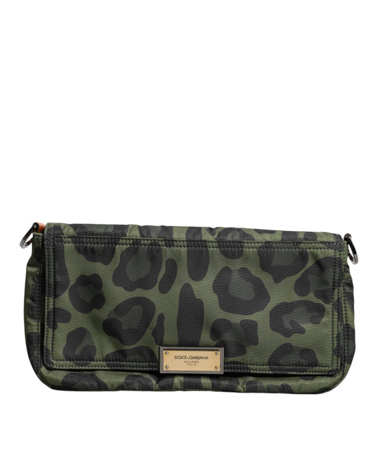 Bolso bandolera Dolce &amp; Gabbana de nailon verde con estampado de leopardo y concha