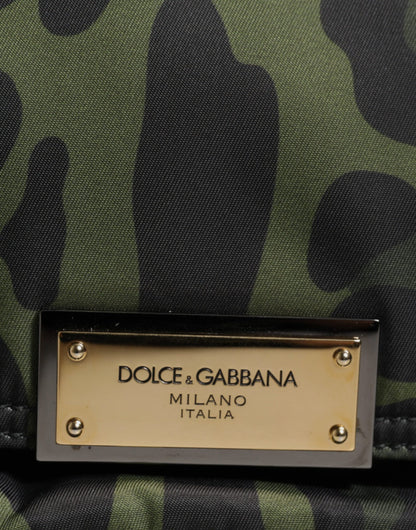 Bolso bandolera Dolce &amp; Gabbana de nailon verde con estampado de leopardo y concha