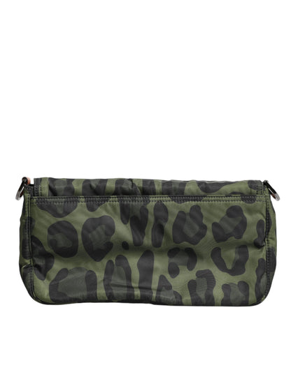 Bolso bandolera Dolce &amp; Gabbana de nailon verde con estampado de leopardo y concha