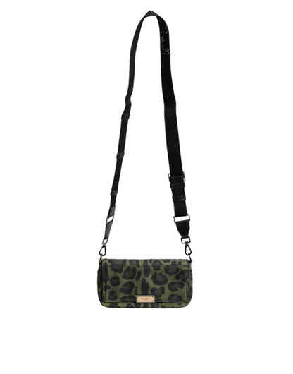 Bolso bandolera Dolce &amp; Gabbana de nailon verde con estampado de leopardo y concha