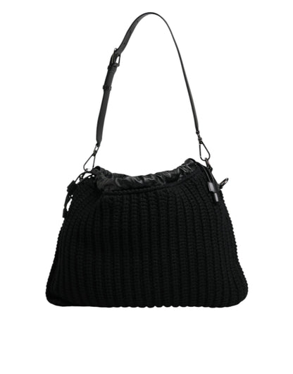 Bolso de hombro de piel de punto de cachemira negra de Dolce &amp; Gabbana