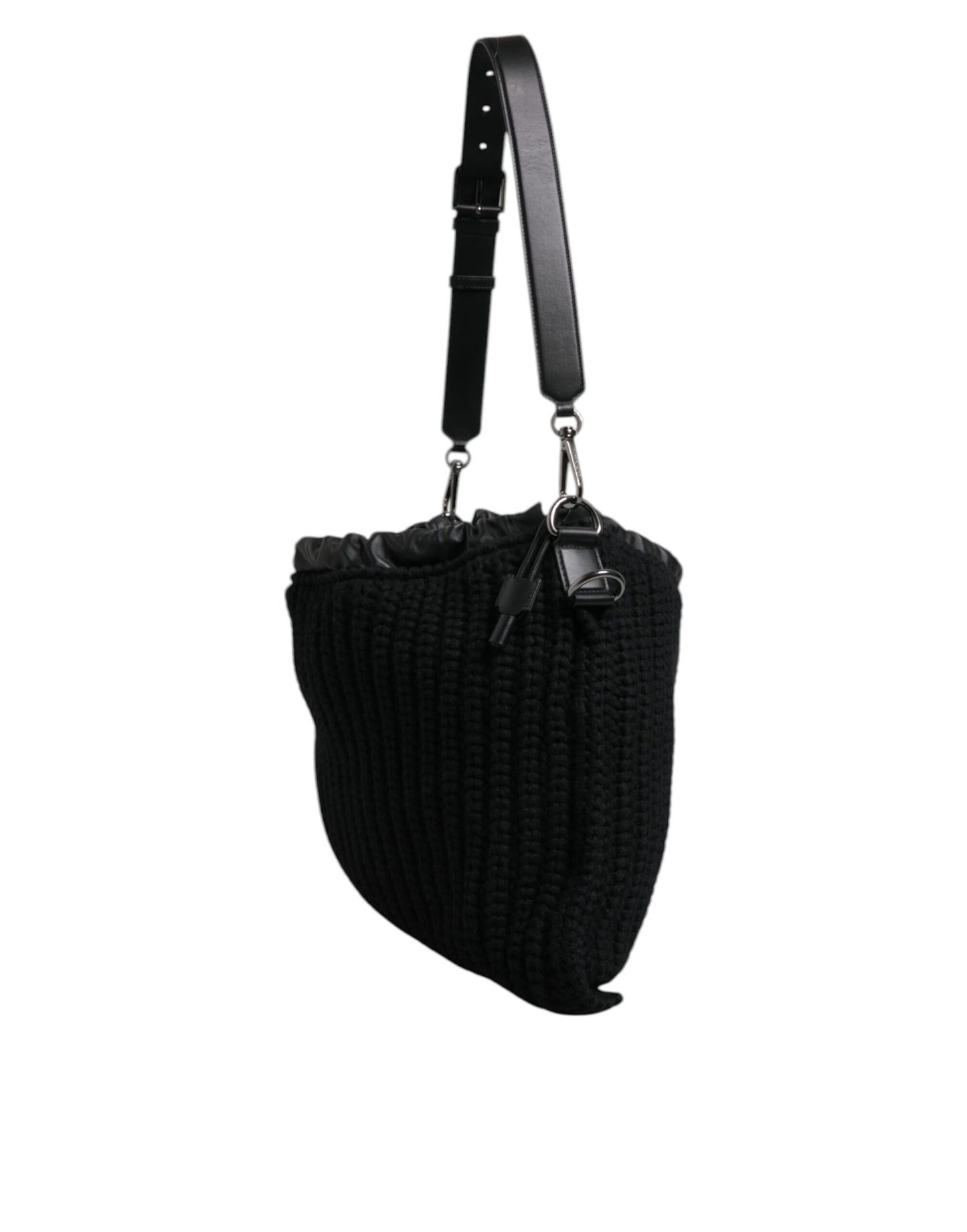 Bolso de hombro de piel de punto de cachemira negra de Dolce &amp; Gabbana