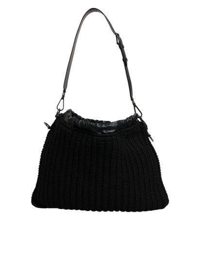 Bolso de hombro de piel de punto de cachemira negra de Dolce &amp; Gabbana