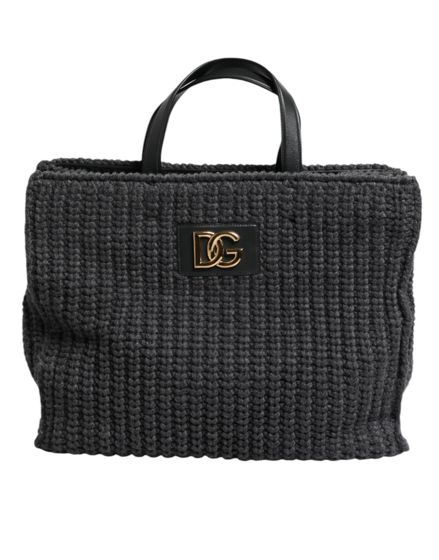 Bolso grande de hombro de punto de crochet negro de Dolce &amp; Gabbana con logotipo DG
