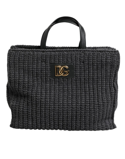 Bolso grande de hombro de punto de crochet negro de Dolce &amp; Gabbana con logotipo DG