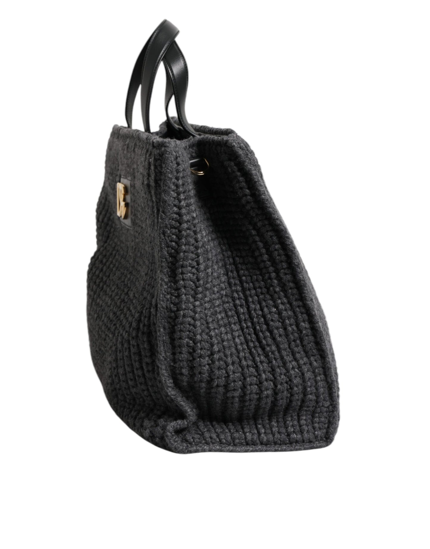 Bolso grande de hombro de punto de crochet negro de Dolce &amp; Gabbana con logotipo DG