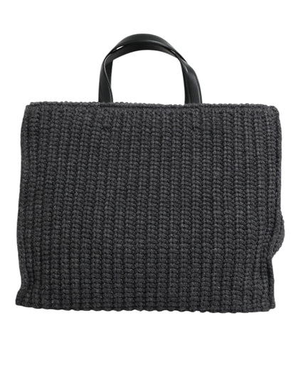 Bolso grande de hombro de punto de crochet negro de Dolce &amp; Gabbana con logotipo DG