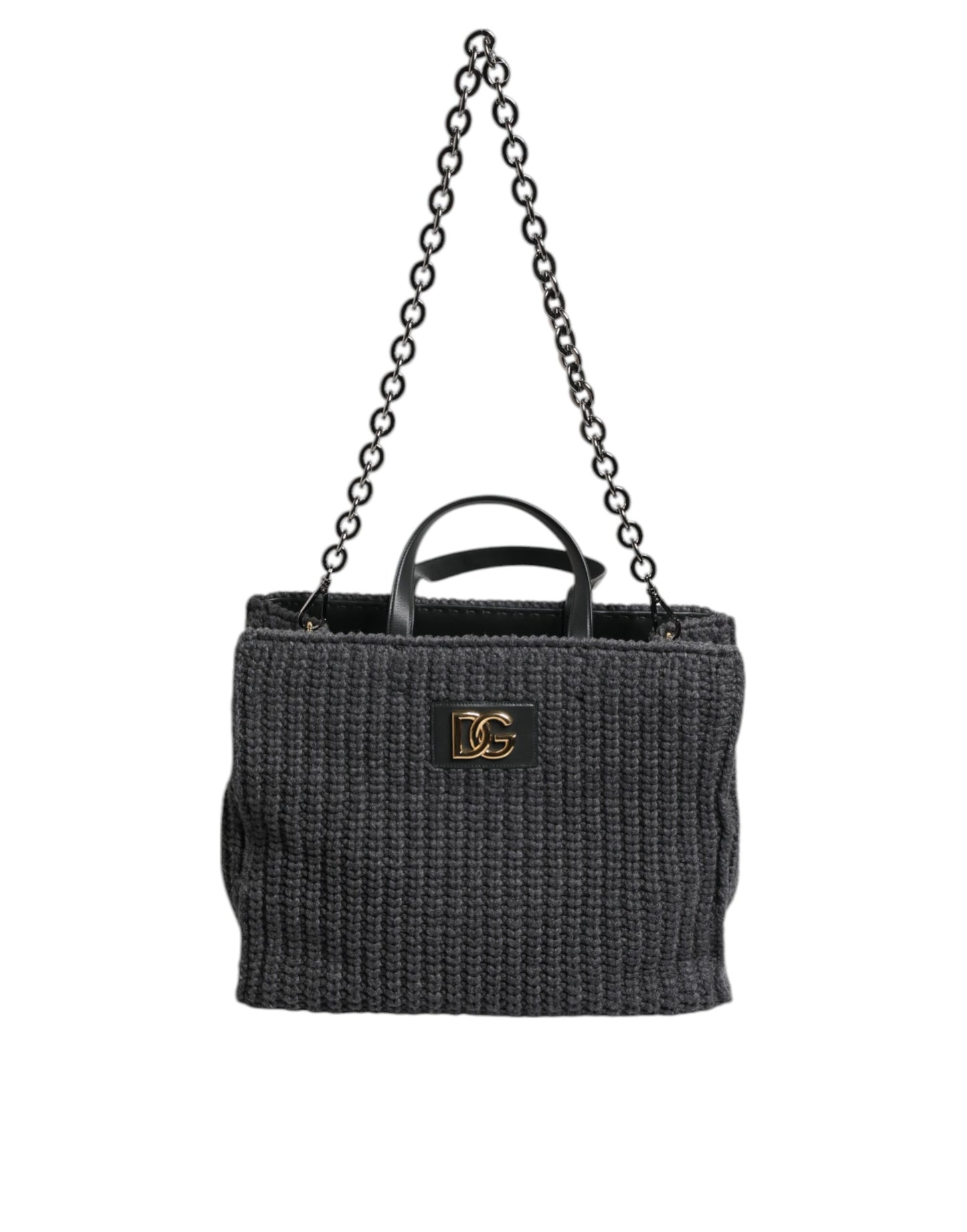 Bolso grande de hombro de punto de crochet negro de Dolce &amp; Gabbana con logotipo DG