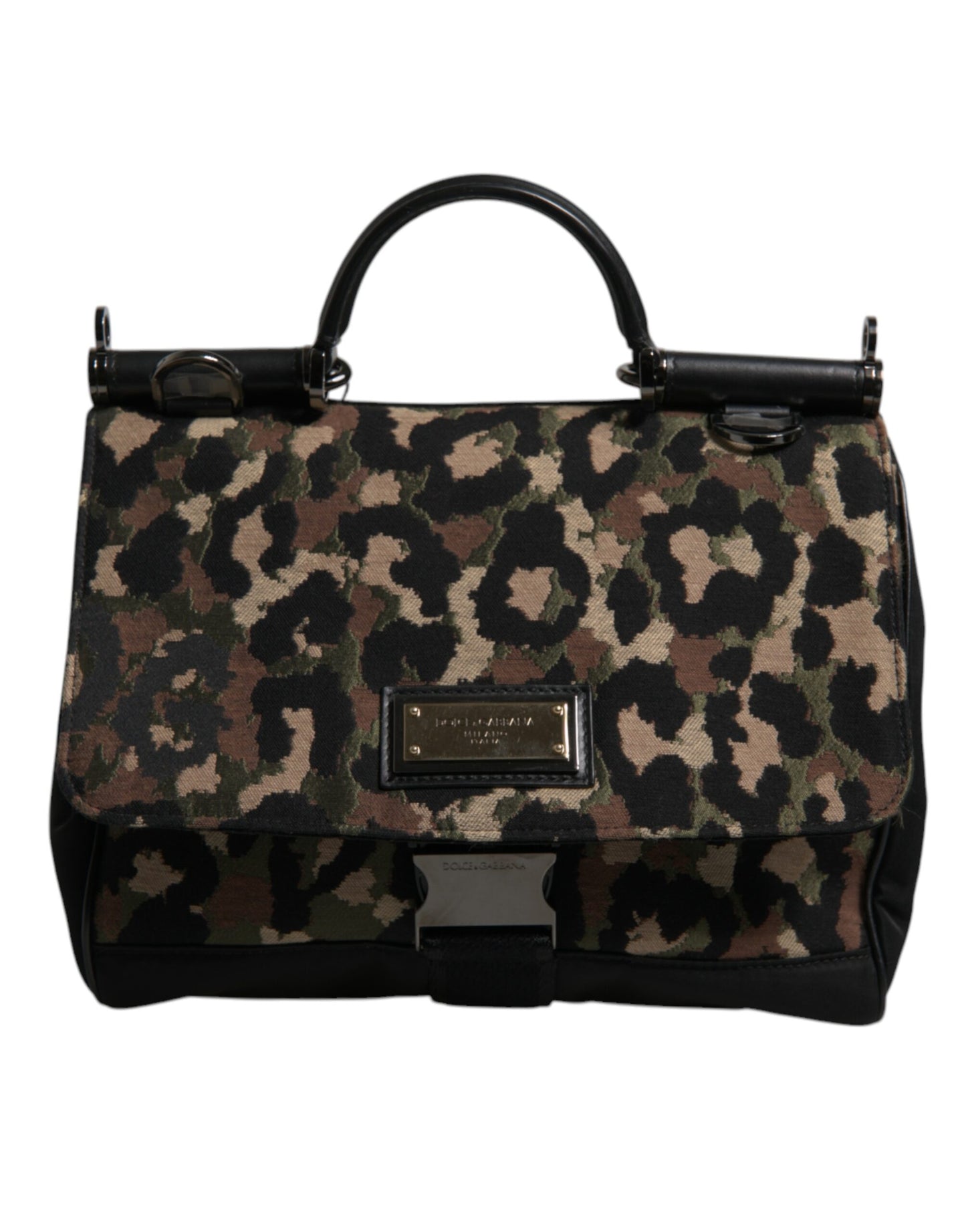Bolso tote Sicilia de nailon lacado con estampado de leopardo marrón de Dolce &amp; Gabbana