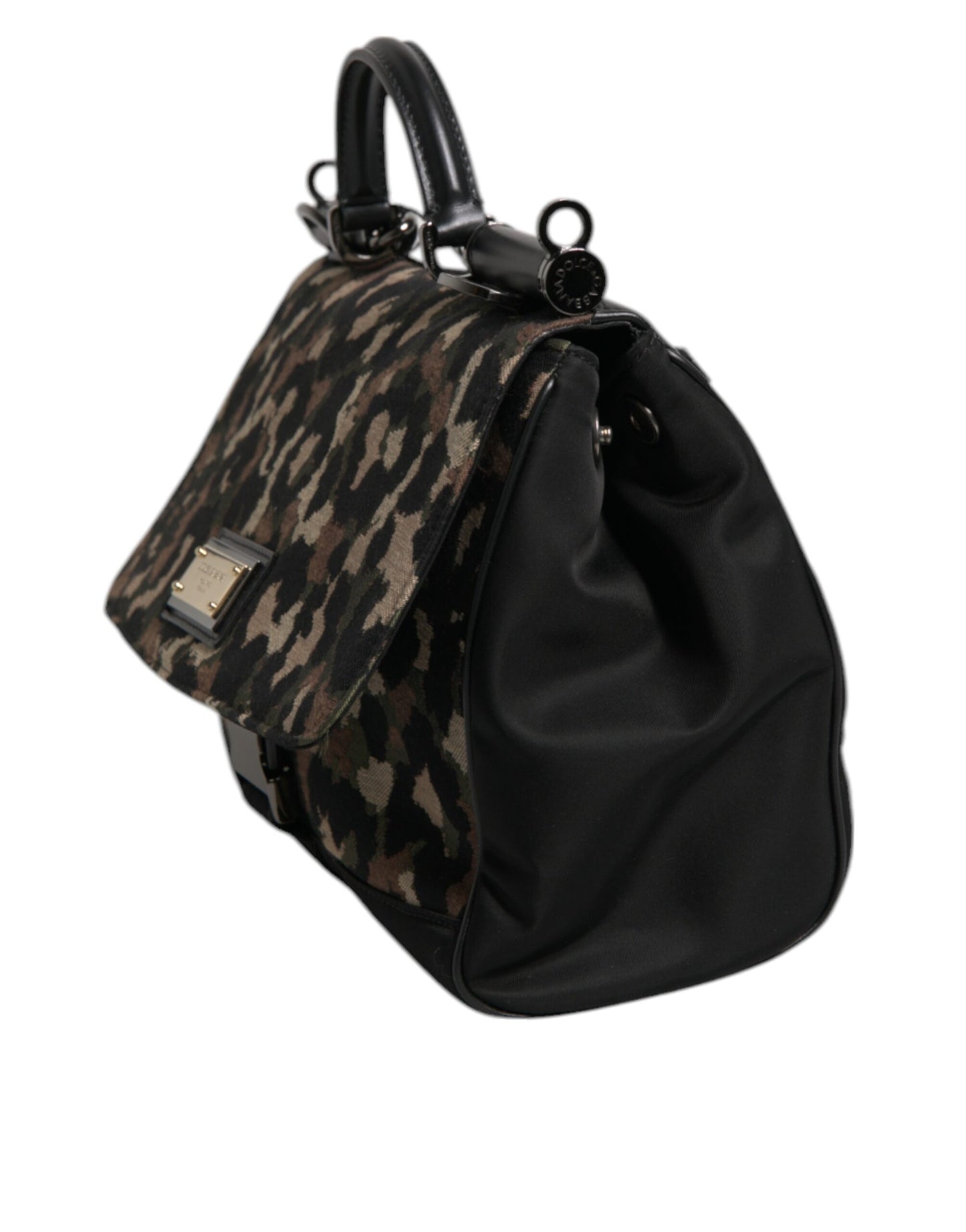 Bolso tote Sicilia de nailon lacado con estampado de leopardo marrón de Dolce &amp; Gabbana