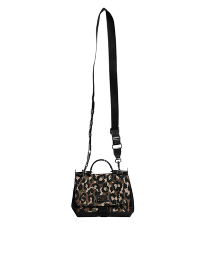 Bolso tote Sicilia de nailon lacado con estampado de leopardo marrón de Dolce &amp; Gabbana