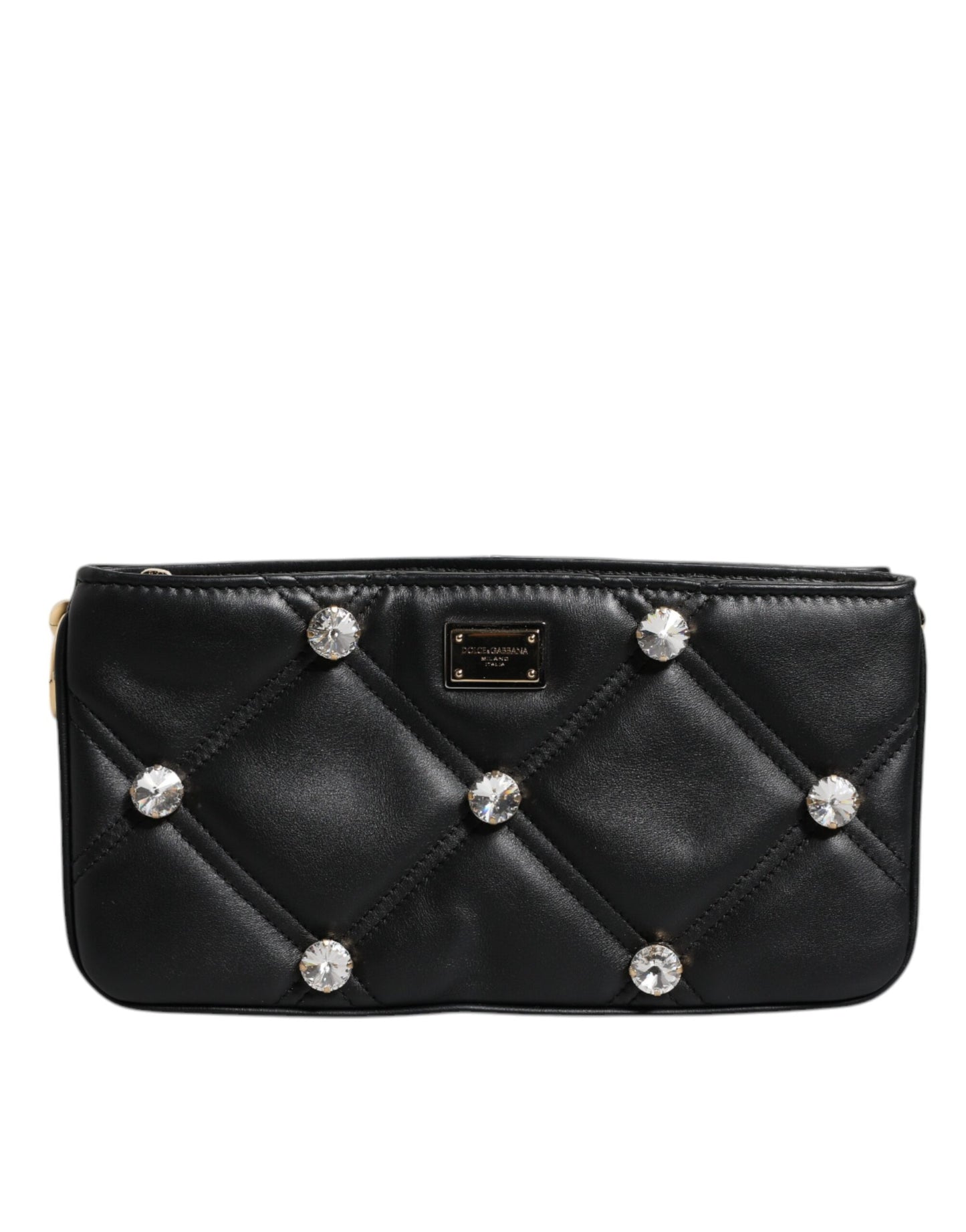 Bolso de hombro Dolce &amp; Gabbana de piel negra con logotipo adornado con cristales