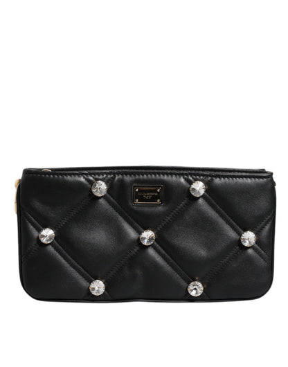 Bolso de hombro Dolce &amp; Gabbana de piel negra con logotipo adornado con cristales