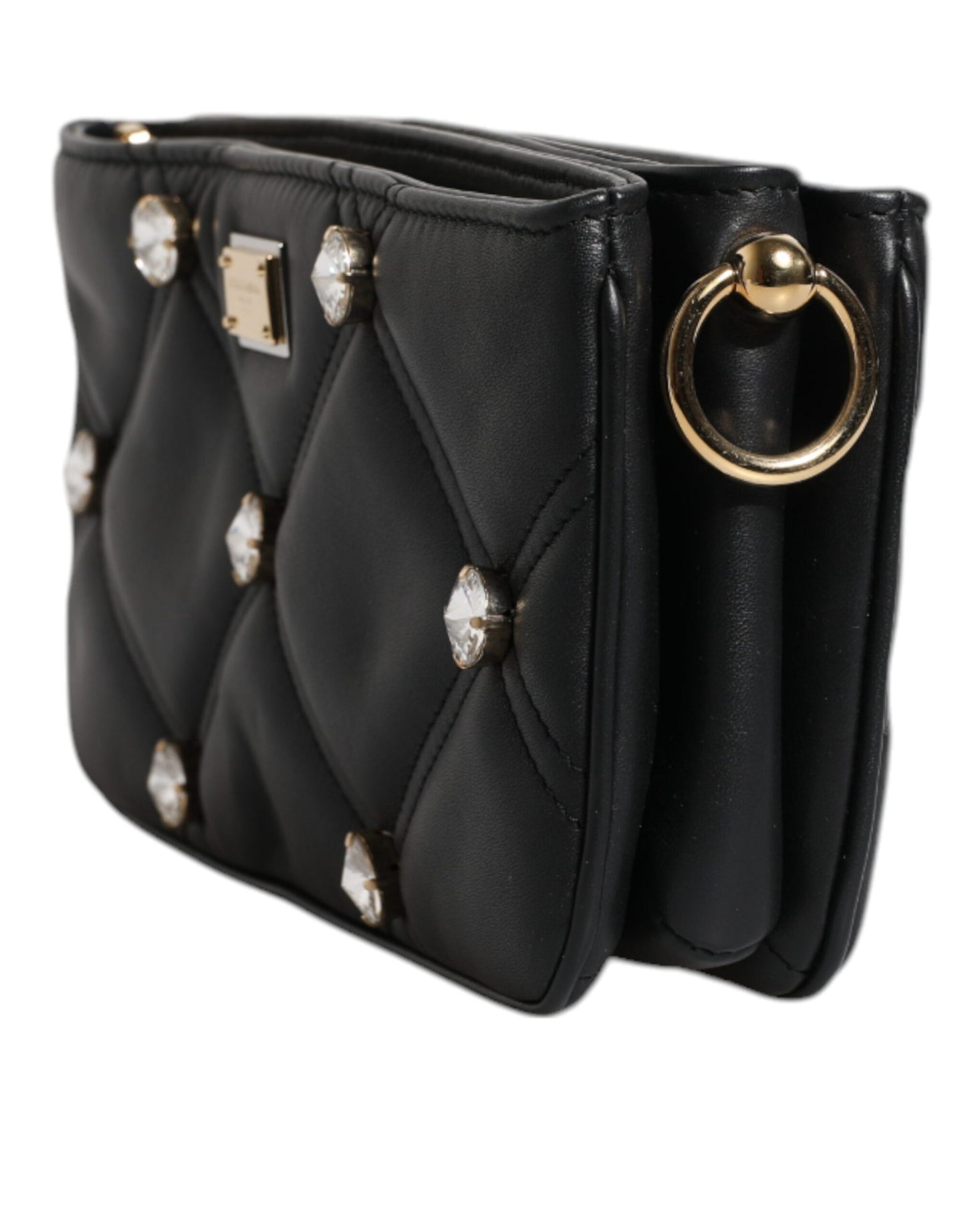 Bolso de hombro Dolce &amp; Gabbana de piel negra con logotipo adornado con cristales