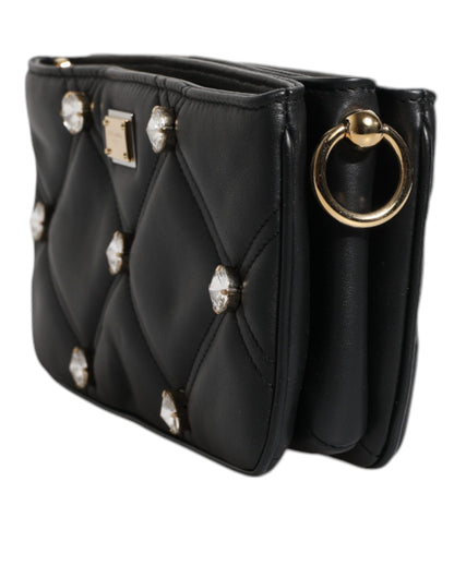 Bolso de hombro Dolce &amp; Gabbana de piel negra con logotipo adornado con cristales
