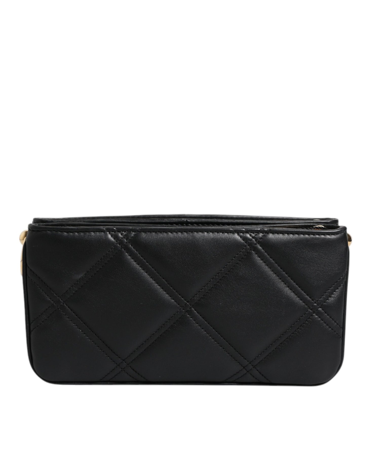 Bolso de hombro Dolce &amp; Gabbana de piel negra con logotipo adornado con cristales