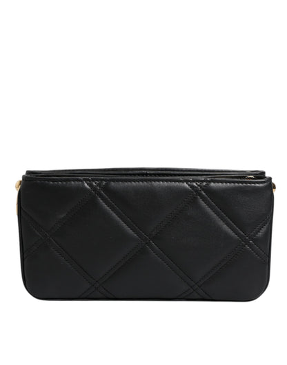 Bolso de hombro Dolce &amp; Gabbana de piel negra con logotipo adornado con cristales