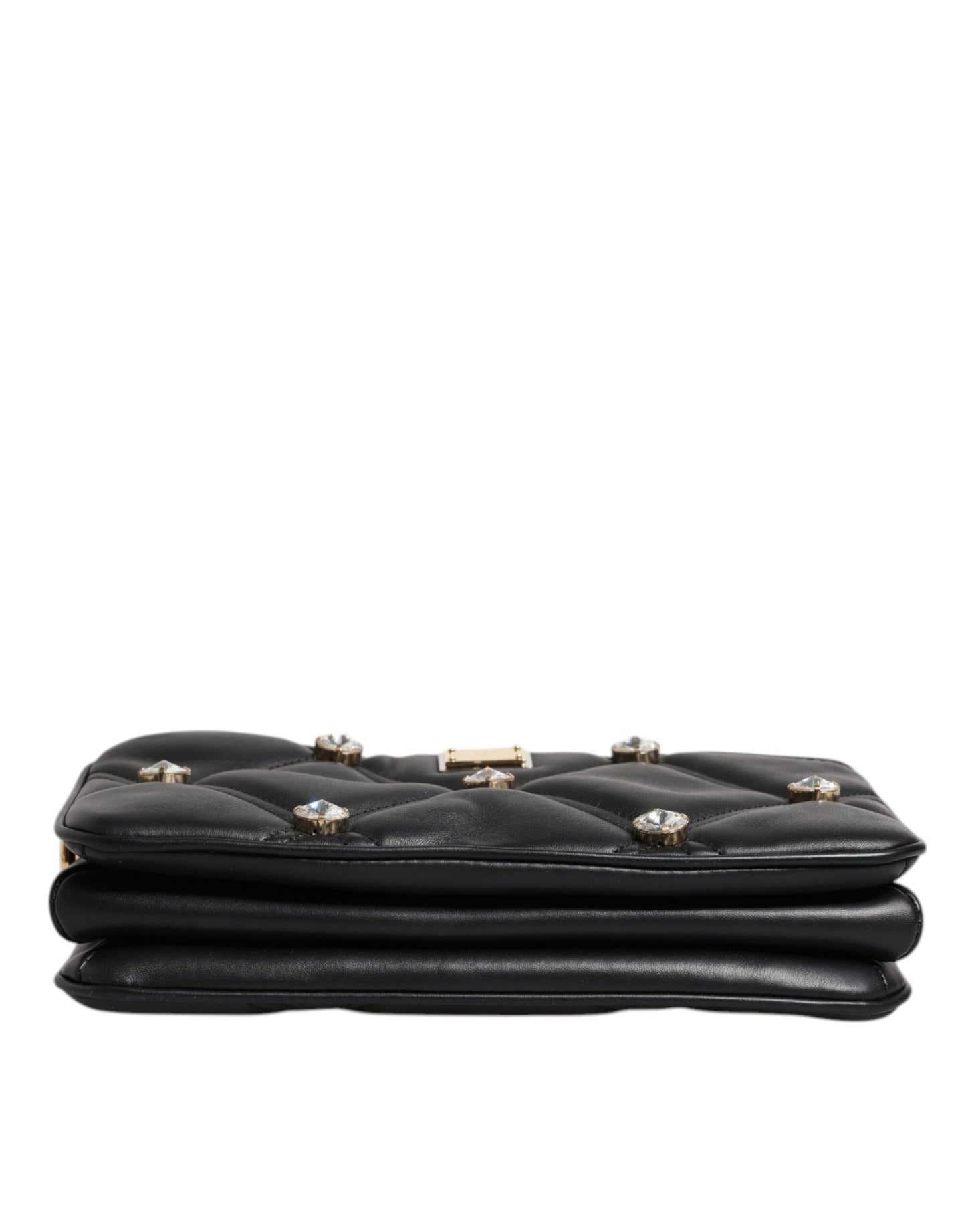 Bolso de hombro Dolce &amp; Gabbana de piel negra con logotipo adornado con cristales