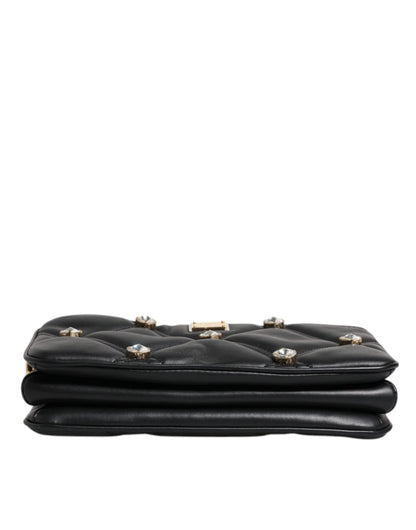 Bolso de hombro Dolce &amp; Gabbana de piel negra con logotipo adornado con cristales