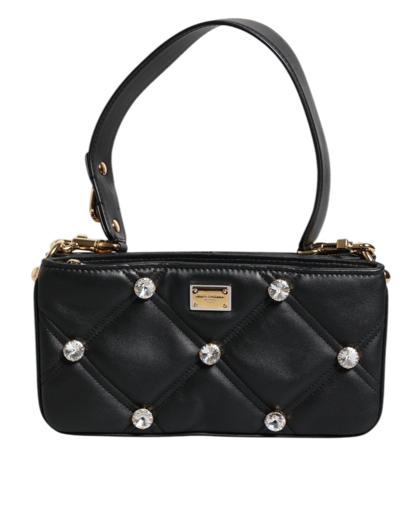 Bolso de hombro Dolce &amp; Gabbana de piel negra con logotipo adornado con cristales