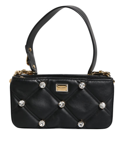 Bolso de hombro Dolce &amp; Gabbana de piel negra con logotipo adornado con cristales