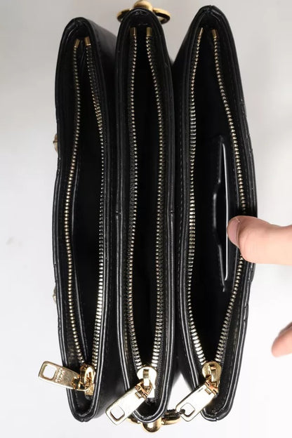 Bolso de hombro Dolce &amp; Gabbana de piel negra con logotipo adornado con cristales