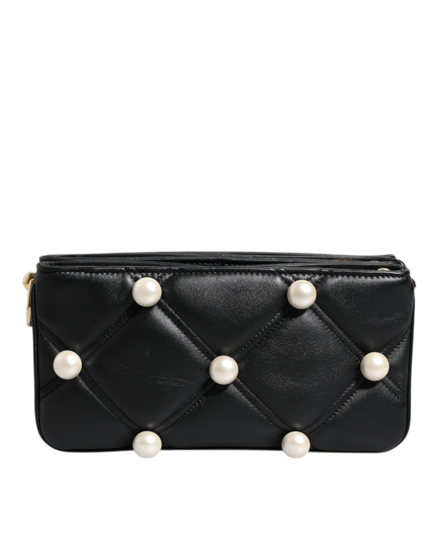 Bolso de hombro Dolce &amp; Gabbana de piel negra con logotipo adornado con perlas