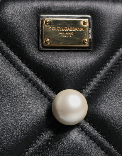 Bolso de hombro Dolce &amp; Gabbana de piel negra con logotipo adornado con perlas