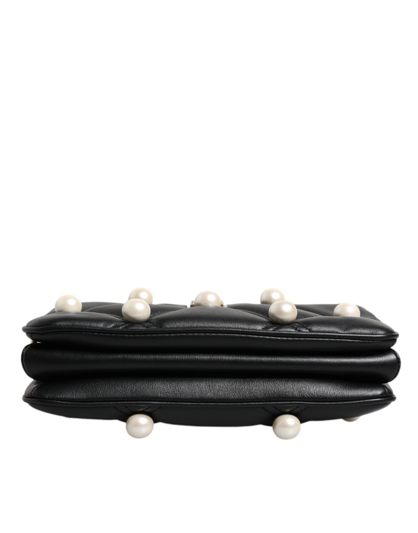 Bolso de hombro Dolce &amp; Gabbana de piel negra con logotipo adornado con perlas