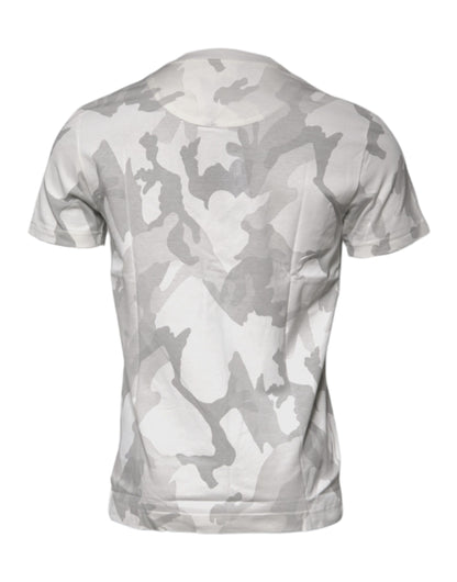 Camiseta de algodón con cuello redondo y estampado de camuflaje blanco y gris de Dolce &amp; Gabbana
