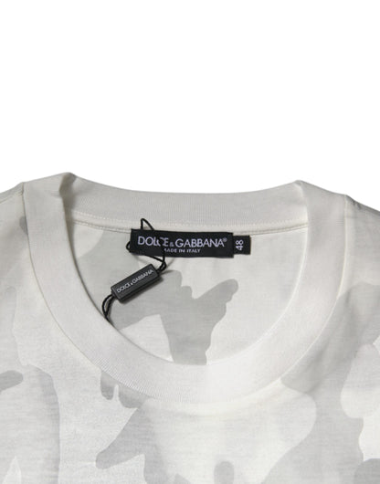 Camiseta de algodón con cuello redondo y estampado de camuflaje blanco y gris de Dolce &amp; Gabbana