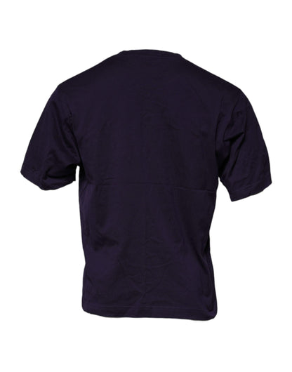 Dolce &amp; Gabbana Camiseta morada de algodón con cuello redondo y logo DG