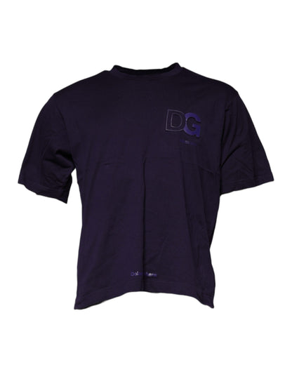 Dolce &amp; Gabbana Camiseta morada de algodón con cuello redondo y logo DG