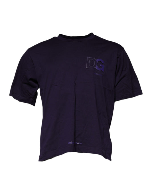 Dolce &amp; Gabbana Camiseta morada de algodón con cuello redondo y logo DG