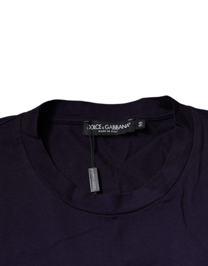 Dolce &amp; Gabbana Camiseta morada de algodón con cuello redondo y logo DG