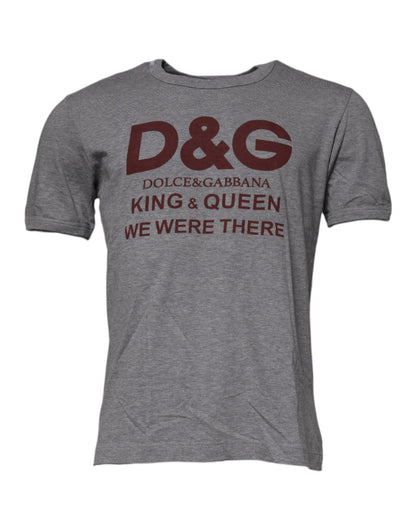 Camiseta de algodón con cuello redondo y estampado de logotipo gris de Dolce &amp; Gabbana para hombre