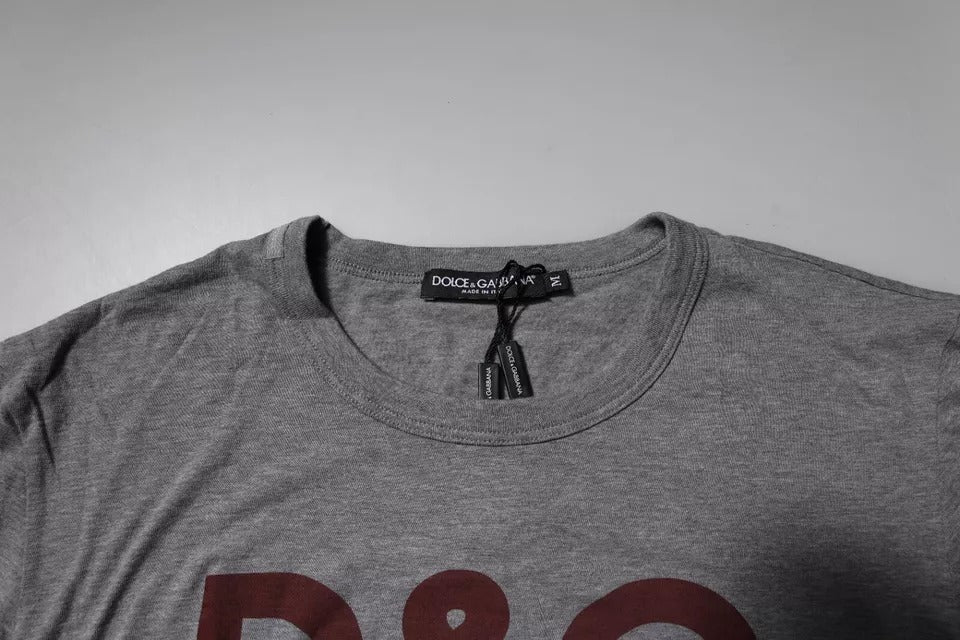 Camiseta de algodón con cuello redondo y estampado de logotipo gris de Dolce &amp; Gabbana para hombre