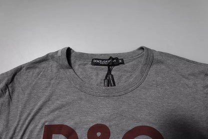 Camiseta de algodón con cuello redondo y estampado de logotipo gris de Dolce &amp; Gabbana para hombre
