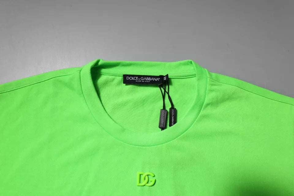 Camiseta de poliéster con cuello redondo y logotipo verde de Dolce &amp; Gabbana