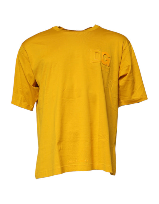 Camiseta de algodón con cuello redondo y logotipo amarillo oscuro de Dolce &amp; Gabbana para hombre