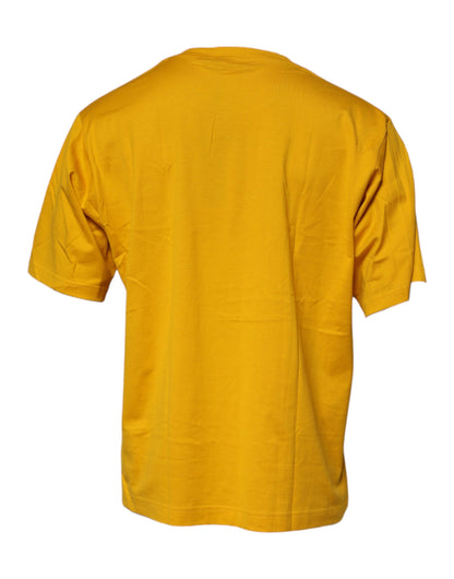 Camiseta de algodón con cuello redondo y logotipo amarillo oscuro de Dolce &amp; Gabbana para hombre