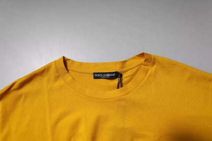 Camiseta de algodón con cuello redondo y logotipo amarillo oscuro de Dolce &amp; Gabbana para hombre